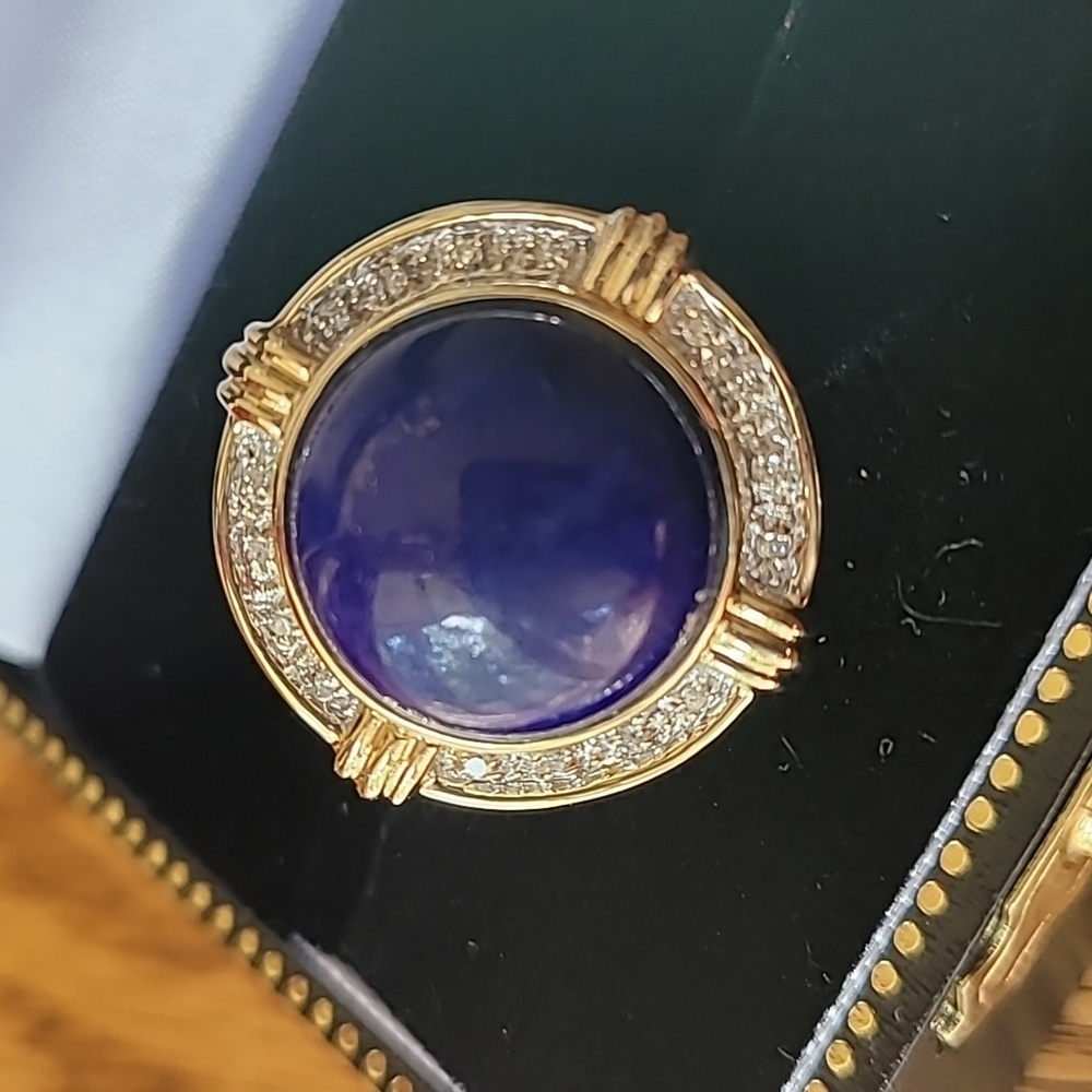 14k Vintage Blue Lapis Lazuli and Diamonds - Picture 5 of 11